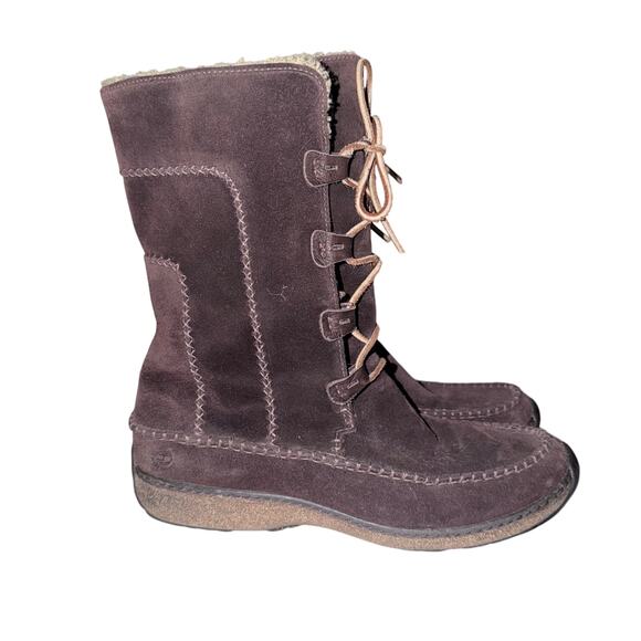 Timberland Brown Suede Lace Up Shearling Lined moccasin style Boots Women’s 9.5 - Picture 4 of 7